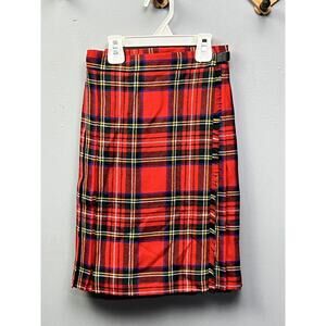 Highland Home Industries Skirt Girl’s 8 Tartan Kilt Red Plaid wool Buckle